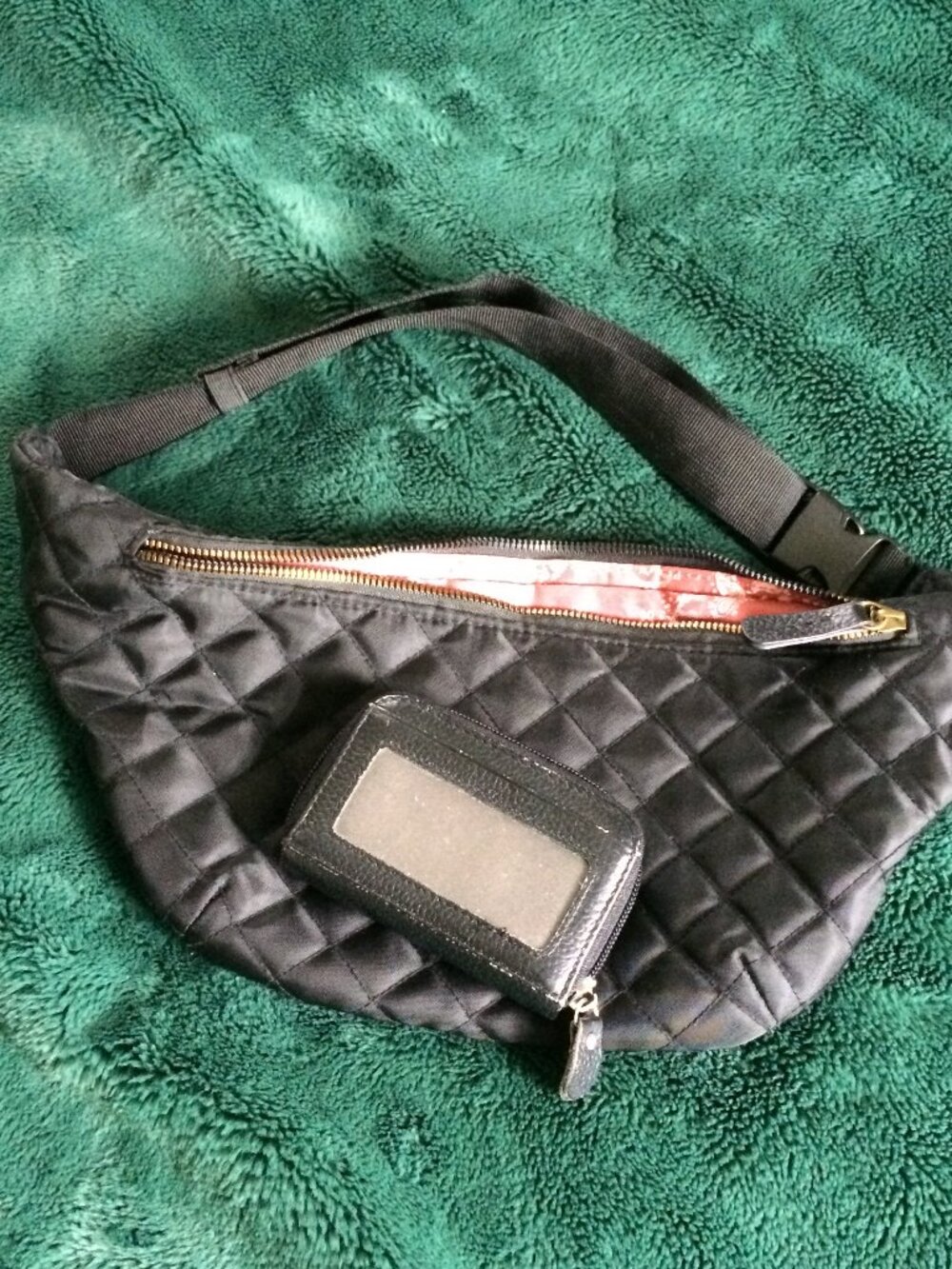 MAURICES Black Quilted Fanny Pack Sling Bag Purse & Card Holder
